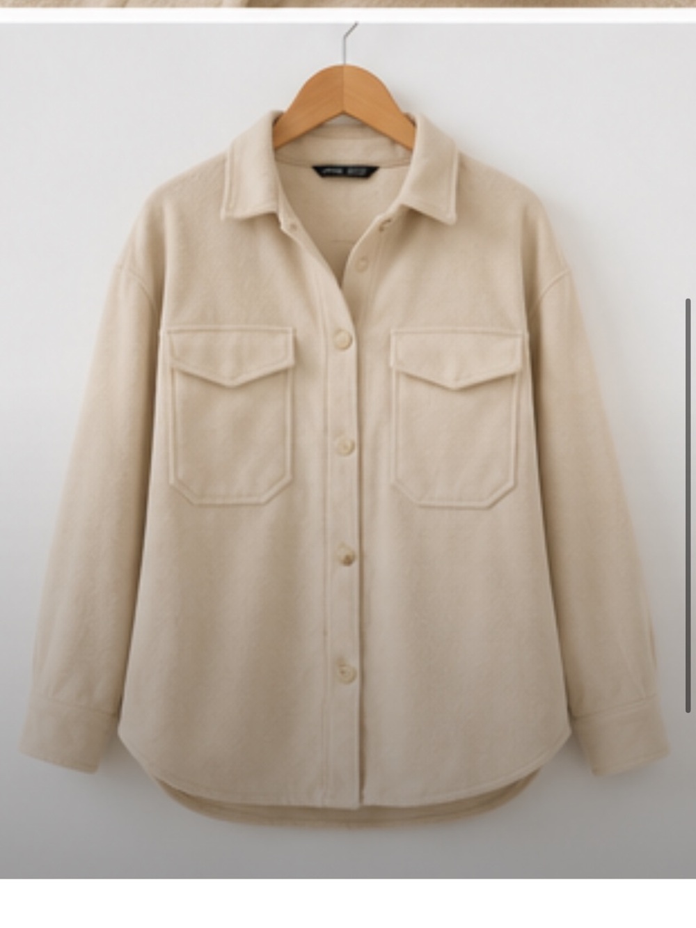 Cream Button-Up Shacket with Chest Pockets